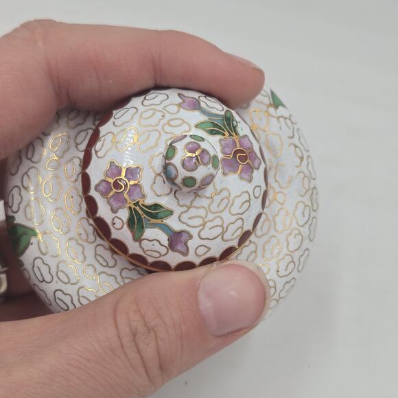 Vintage Mid-Century 3” Chinese Enameled Cloisonné Ginger Jar With Lid Small Pink - Picture 3 of 7